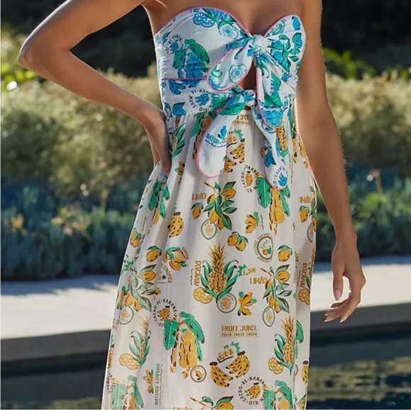 FARM RIO Blue & Green Strapless Dress - Picture 2 of 4